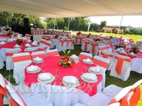 Cubremantel color coral- Banquete $149 Todo incluido